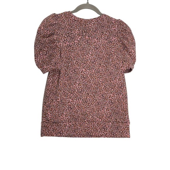 WHO WHAT WEAR | PLEATED PUFF SLEEVE TEE SHIRT TOP PINK LEOPARD PRINT S - Picture 4 of 7